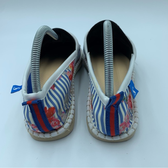Joules Summer Espadrilles Blue White Stripe & Floral Stretch Crochet Motif UK 7 - Picture 8 of 14